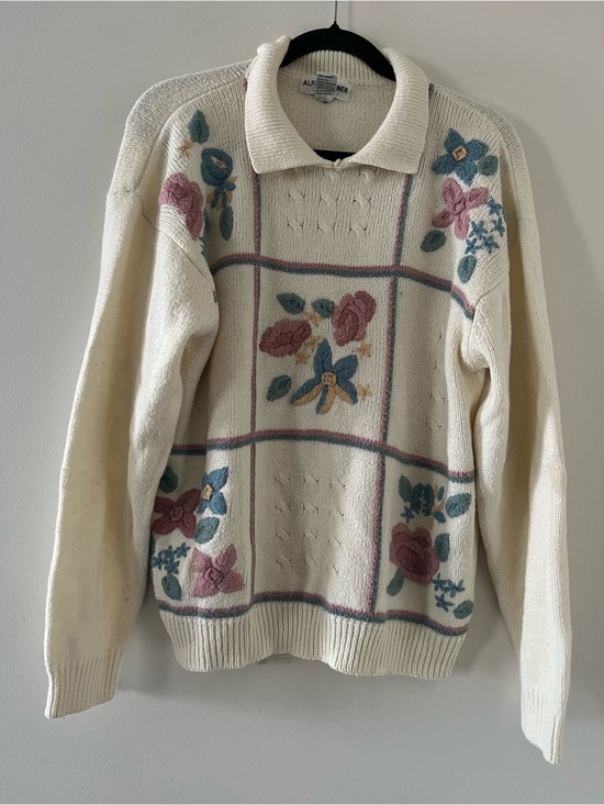Alfred Dunner Sweaters - Vintage Cream Floral Embroidered Sweater XL Cottagecore Grandmacore Romantic